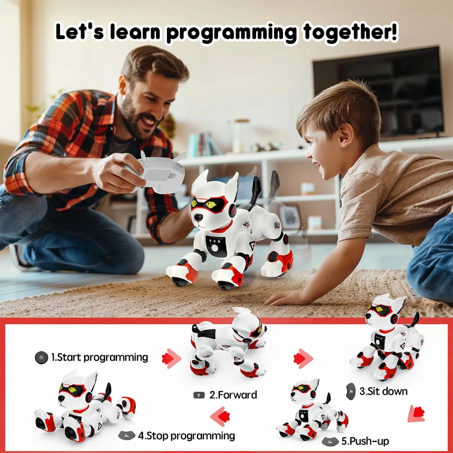 Robot Dog Toys for Kids Remote Control Interactive Robotic Pet Smart Programmable Puppy Electric Intelligent Robo Perro with Voice Control RC Stunt Music Imitation Animals Toy Girls Boys Gift