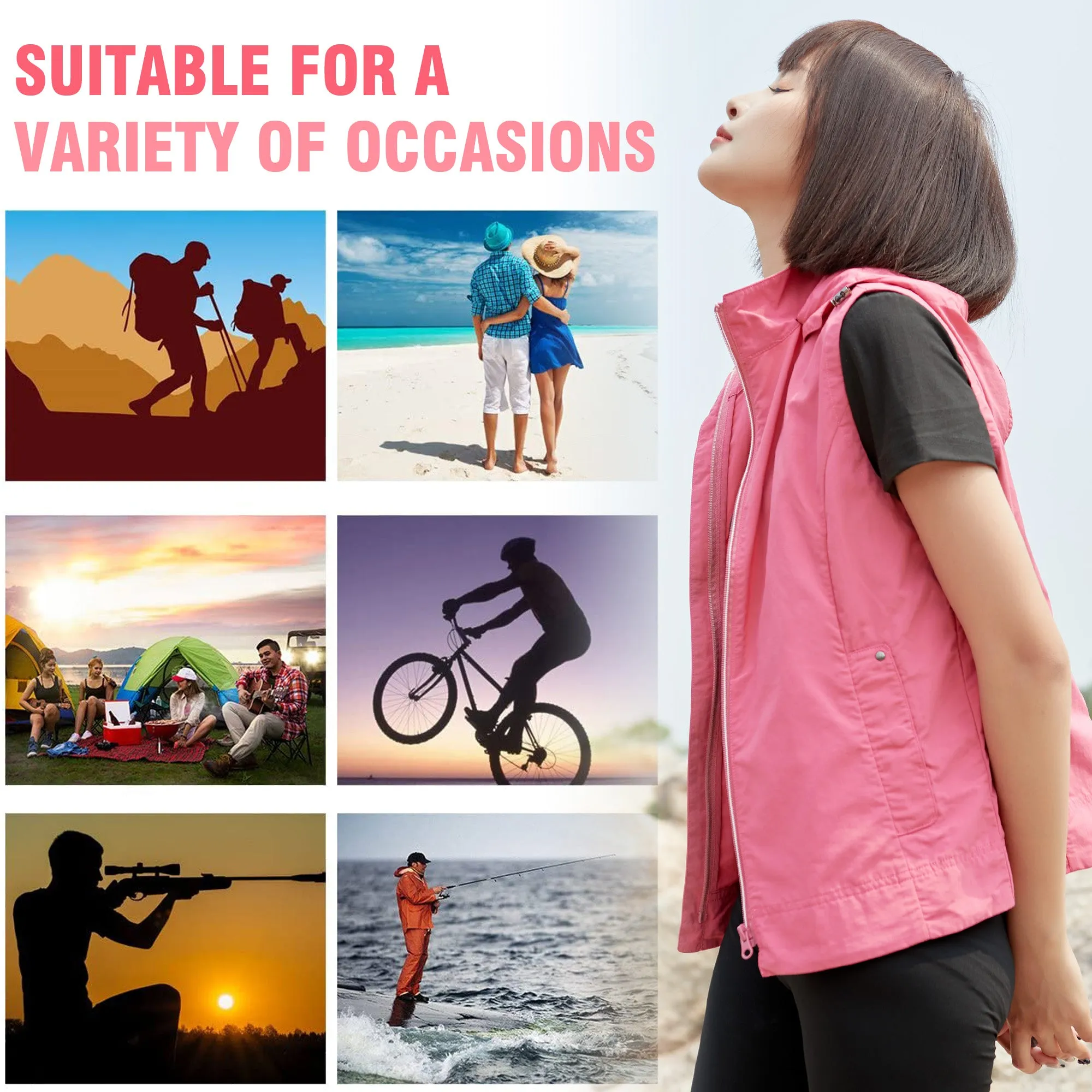 Sidiou Group Anniou Casual Sport UPF40  UV Protection Jacket Vest Breathable Quick Dry Hooded Vest Sleeveles Outdoor Cycling Running Waistcoats