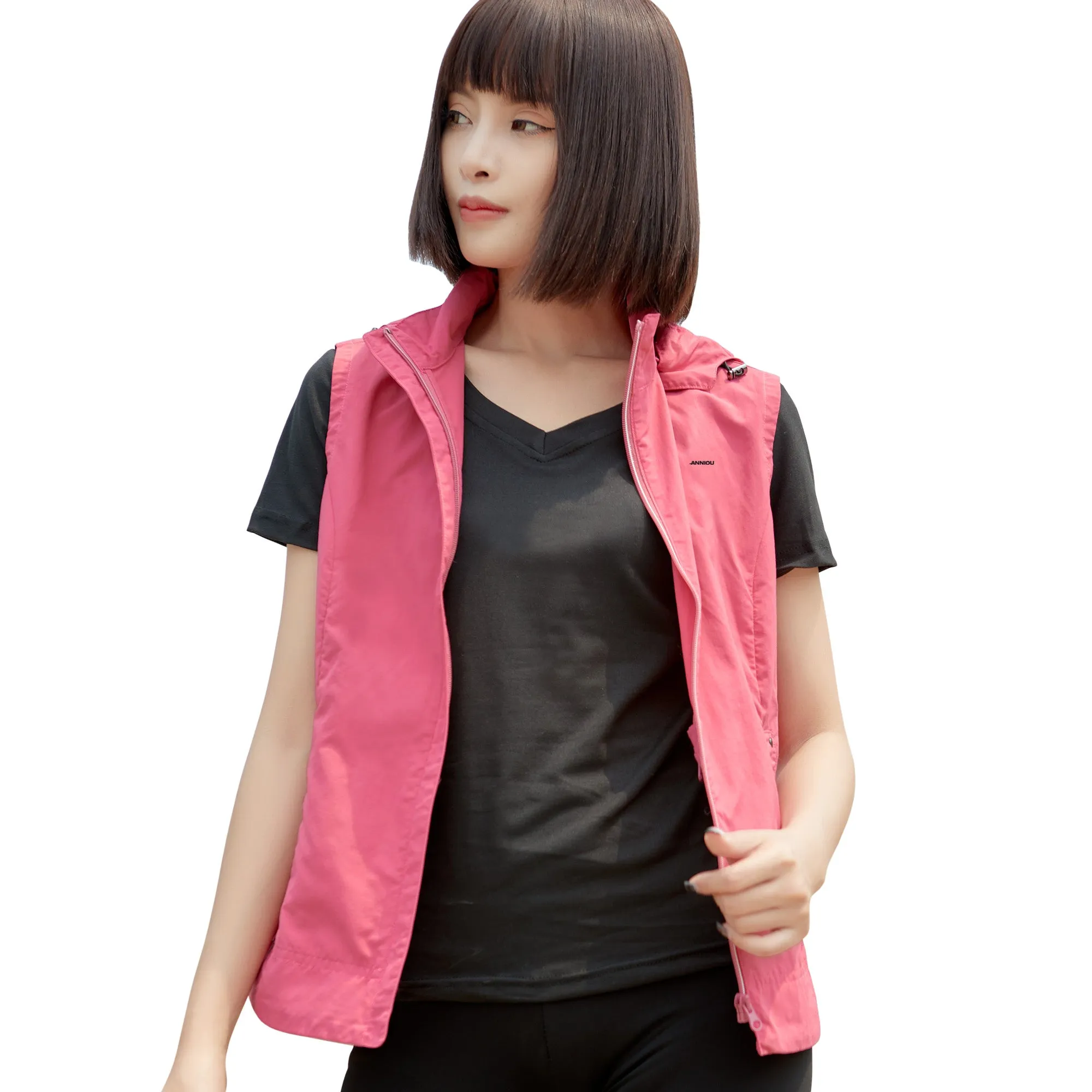 Sidiou Group Anniou Casual Sport UPF40  UV Protection Jacket Vest Breathable Quick Dry Hooded Vest Sleeveles Outdoor Cycling Running Waistcoats