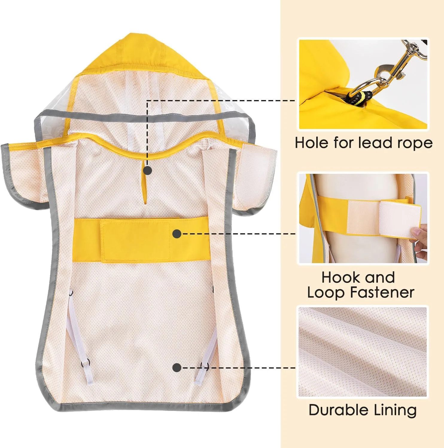 SlowTon Dog Raincoat, Adjustable Dog Rain Jacket Clear Hooded Double Layer, Waterproof Poncho with Reflective Strip Straps and Storage Pocket for Small Medium Large Dog (Yellow XL)