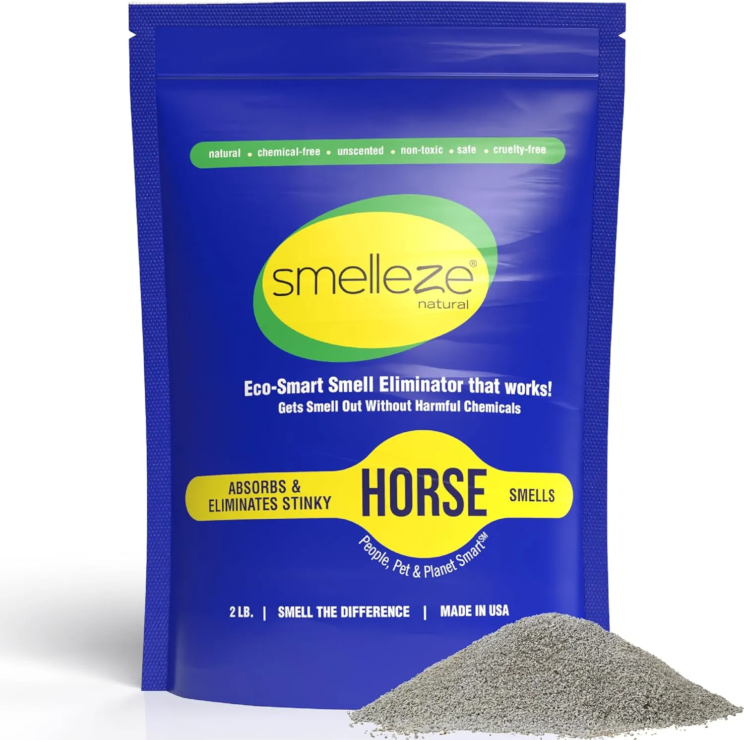SMELLEZE Natural Horse Stall Refresher & Odor Eliminator: 2 lb. Granules. Rids Urine & Stool Smell. Keeps Stall Drier. Unscented & Safe