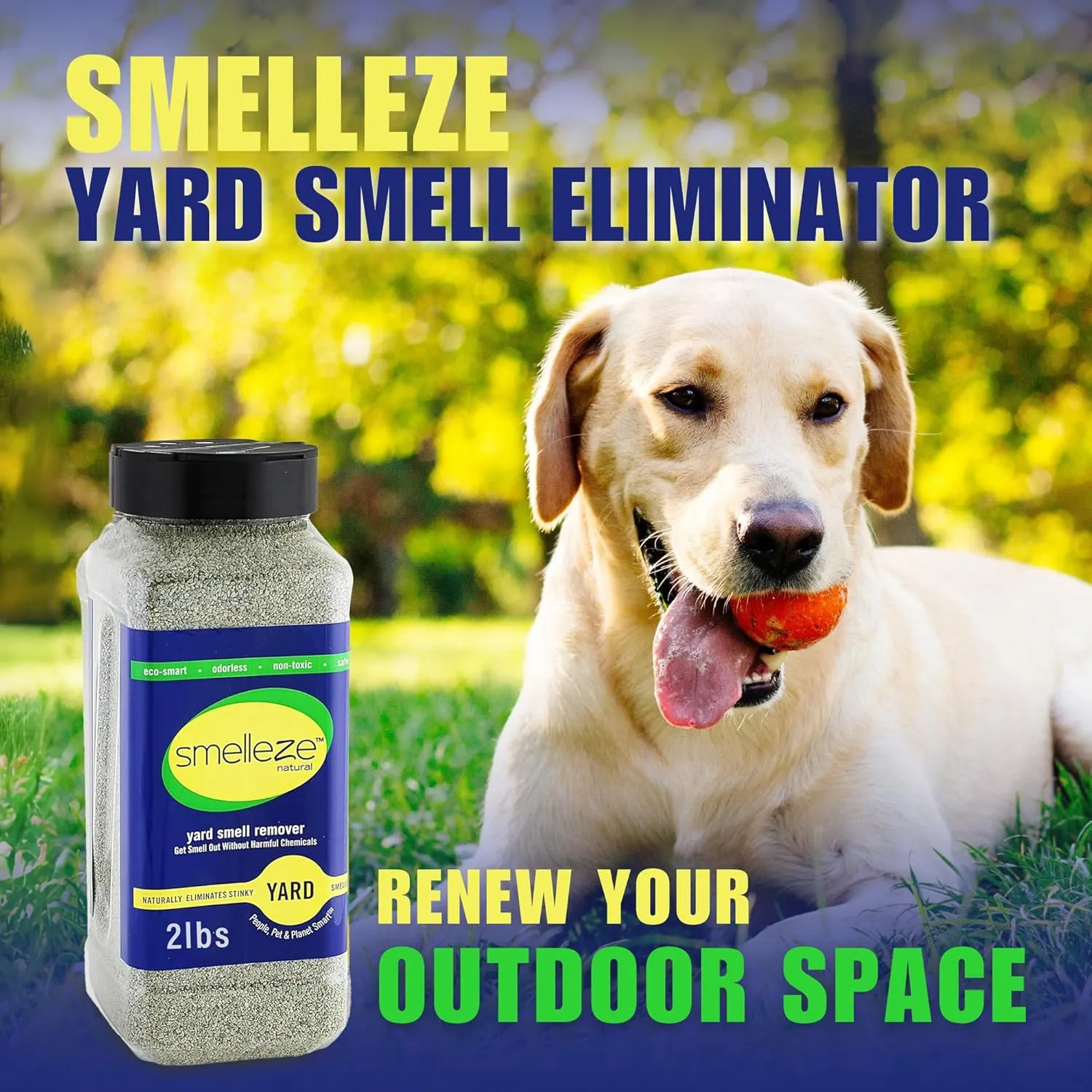 SMELLEZE Natural Yard Odor Remover Deodorizer: 2 lb. Granules Eliminate Outdoor Pet Urine & Stool Smell. Long Lasting. People, Pet, Plant & Planet Safe.