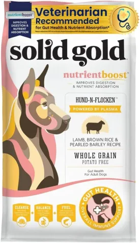 Solid Gold Dry Dog Food for Adult & Senior Dogs - Made with Real Lamb & Brown Rice - NutrientBoost Hund-N-Flocken Healthy Dog Food for Weight Management & Digestive Support - 4 LB Bag
