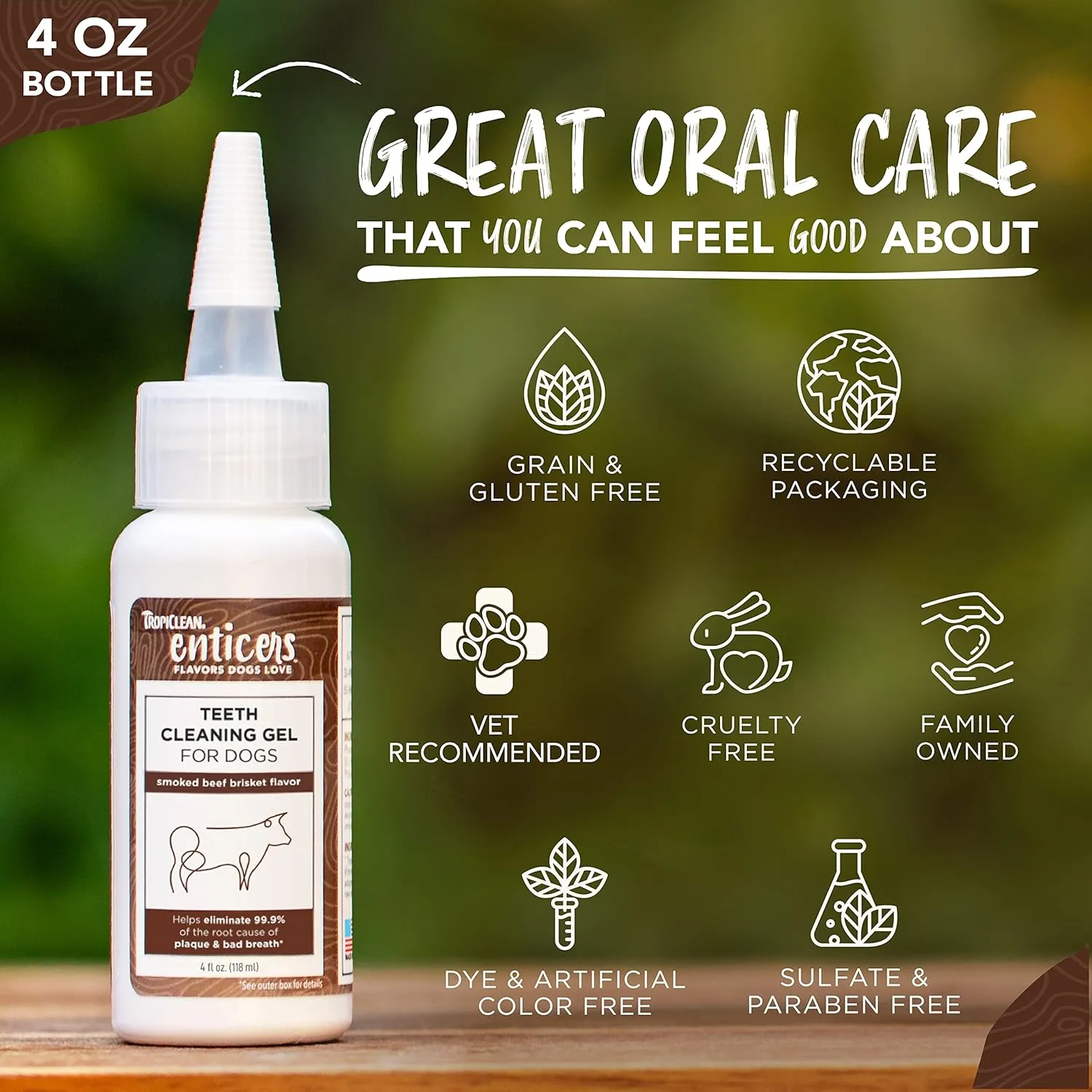 TropiClean Enticers Dog Teeth Cleaning Treat Gel | Smoked Beef Flavored Dog Toothpaste Alternative | 4 oz.