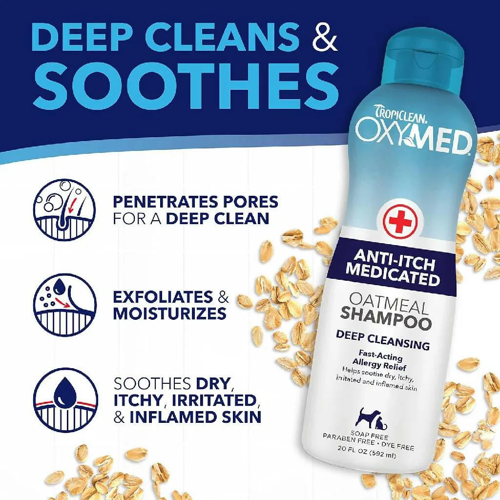 Tropiclean Oxy-Med Medicated Anti-Itch Oatmeal Deep Cleansing Shampoo (20 oz)