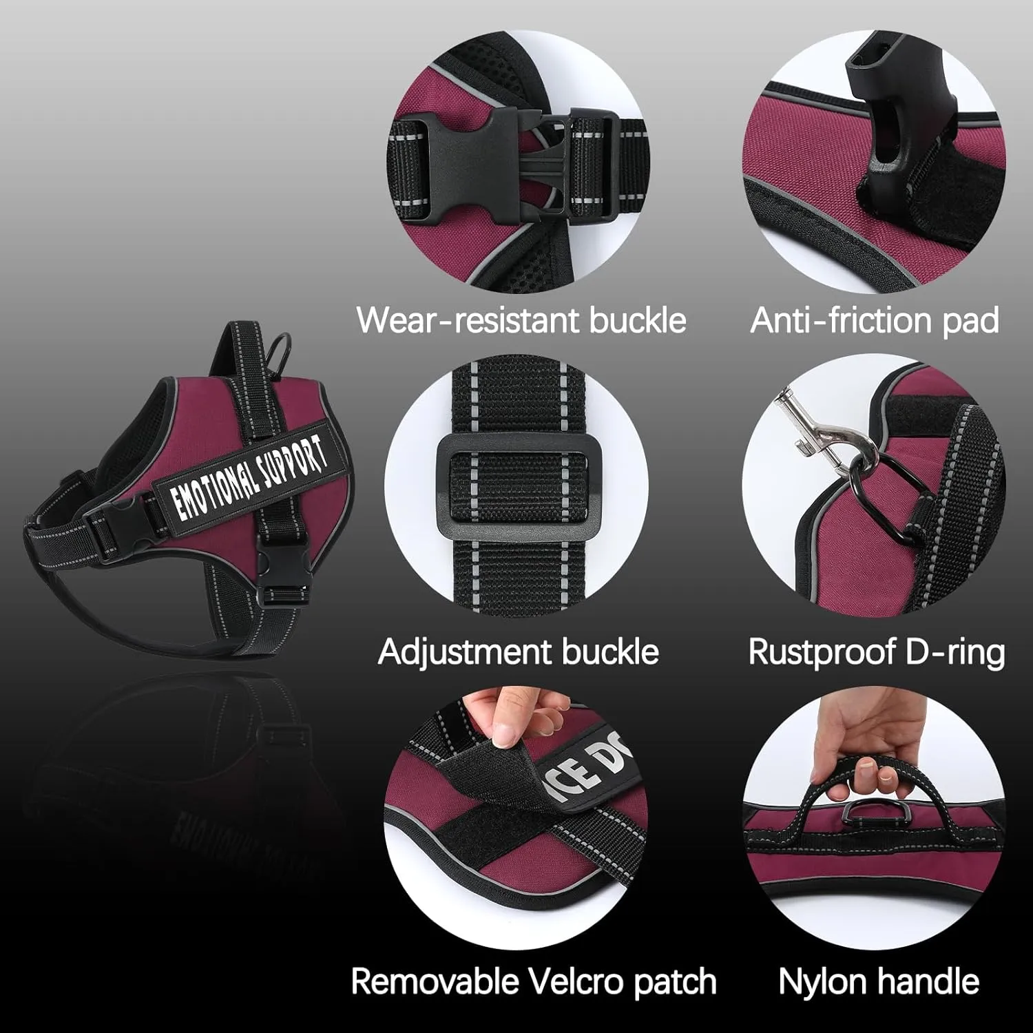 voopet Emotional Support Dog Harness, Professional Service Dog Vest Harness for Small Medium Large Dogs, Reflective Breathable and Adjustable No Pull/Choke ESA Essential Harness