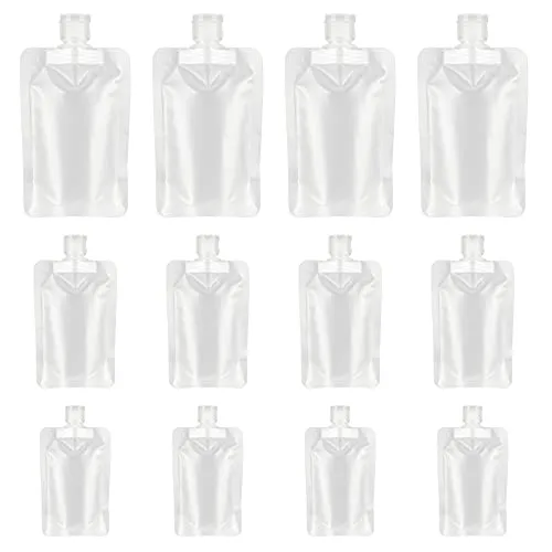 YASUOA 12 Pieces Travel Size Refillable Empty Squeeze Pouch, TSA Approved Stand Up Pouch for Toiletry, Lotion Shampoo Shower Gel Squeezable Bags, Leakproof Cosmetic Containers (30ml/50ml/100ml)